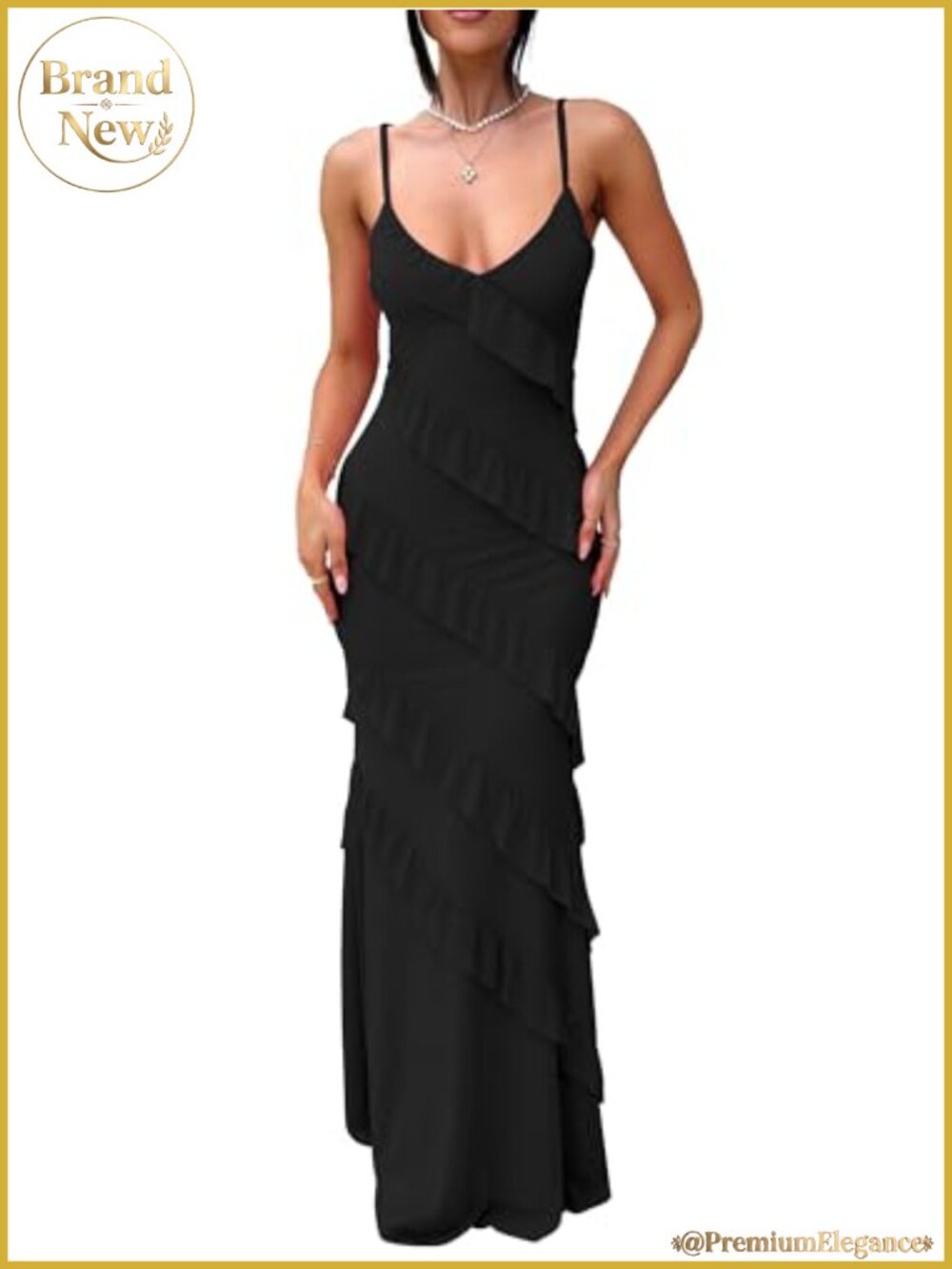 HOCILLE Women's Sexy V Neck Mesh Bodycon Cocktail Maxi Dress